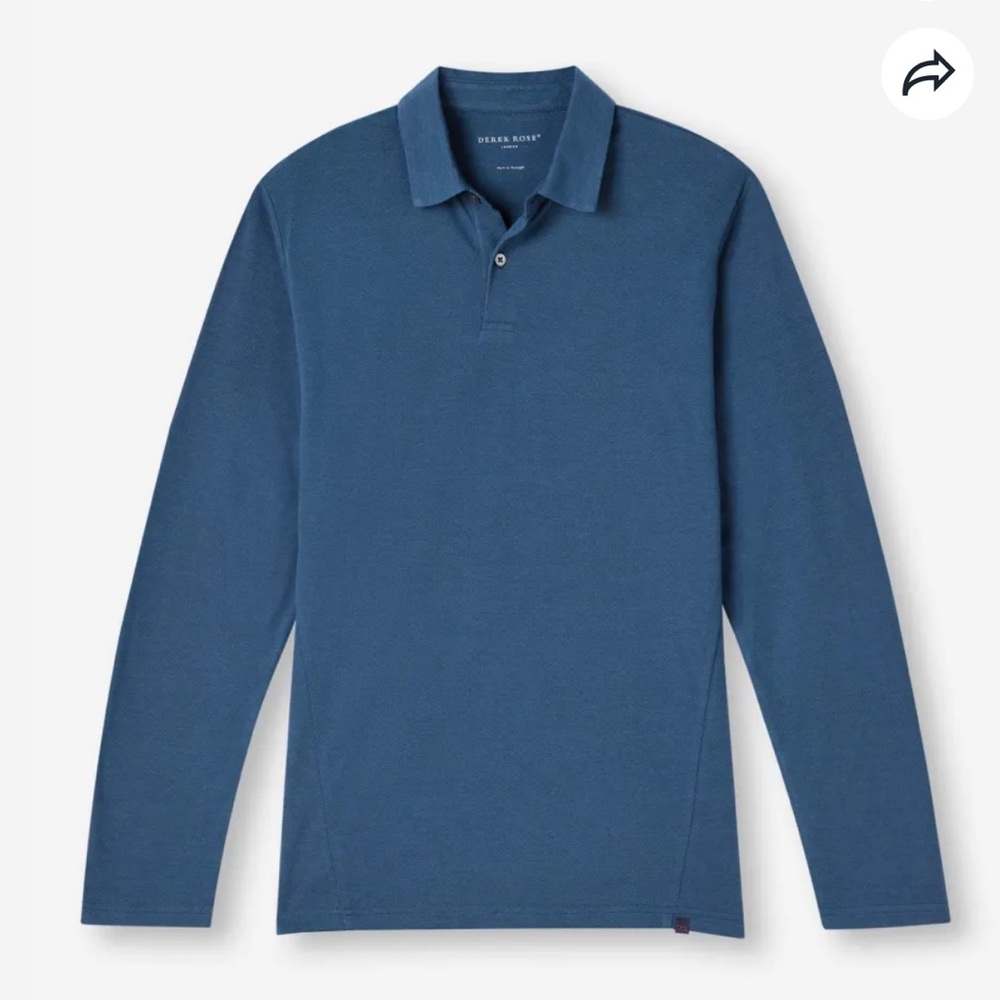 Derek Rose Blue Long Sleeve Polo Shirt